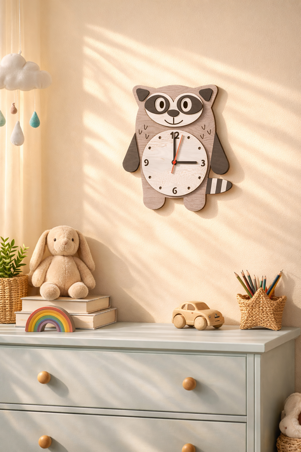 Orologio Cameretta Animali in Legno – Silenzioso | Wooden Nursery Animal Clock