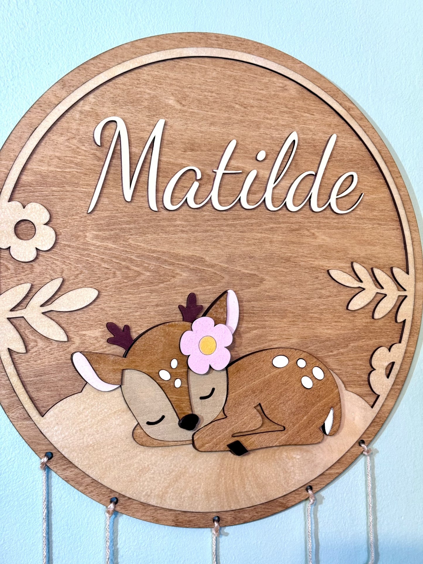 Targa Nome Cerbiatto Personalizzata | Personalized Deer Wooden Name Sign