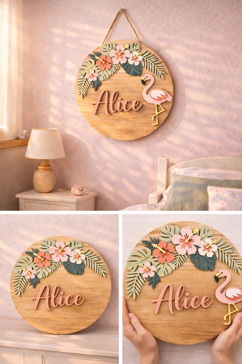 Targa Nome Fenicottero Personalizzata | Personalized Flamingo Wooden Sign