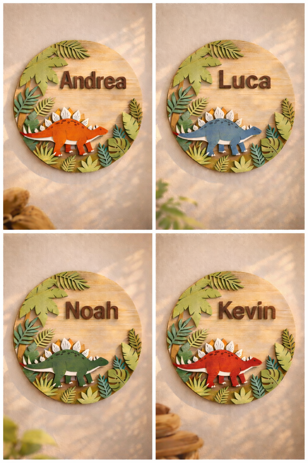 Targa Dino Nome Personalizzata | Personalized Dinosaur Wooden Name Sign