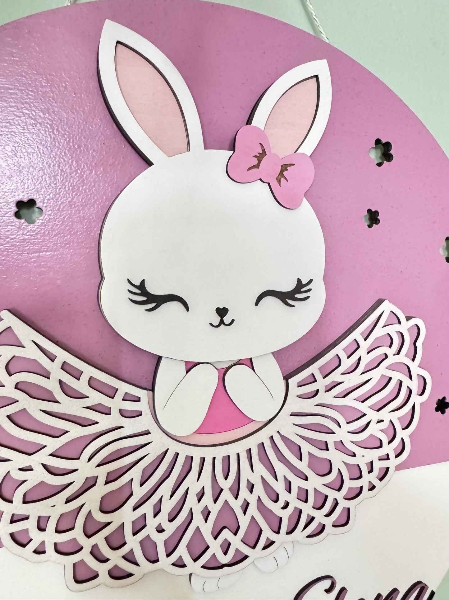 Personalized Bunny Wooden Name Sign | Targa Nome Coniglietta Ballerina