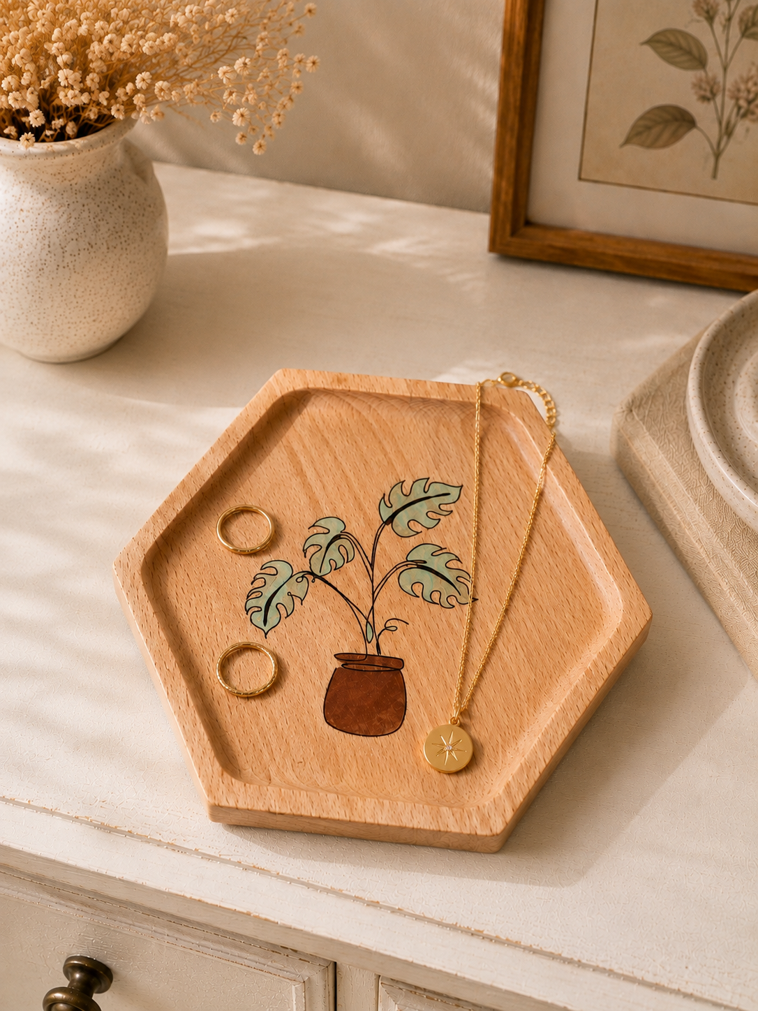 Portagioie Monstera in Legno di Faggio Artigianale | Handmade Wooden Jewelry Dish | Svuotatasche Botanico