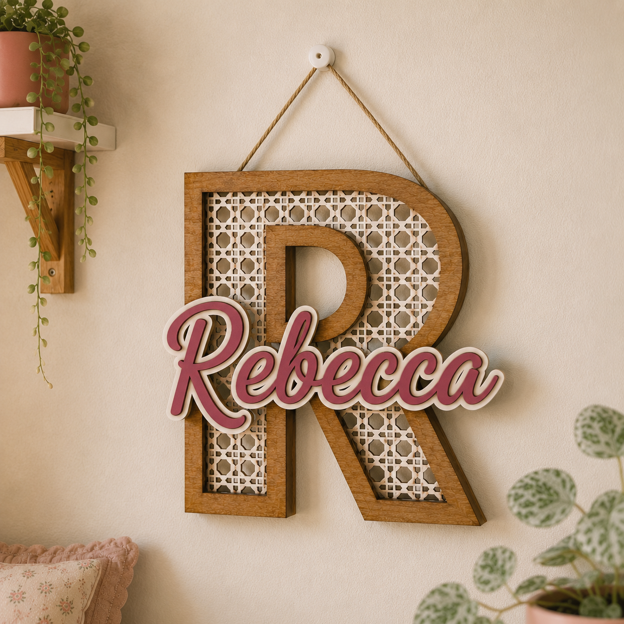 Lettera iniziale personalizzata in legno con nome | Personalized Wooden Initial with Name