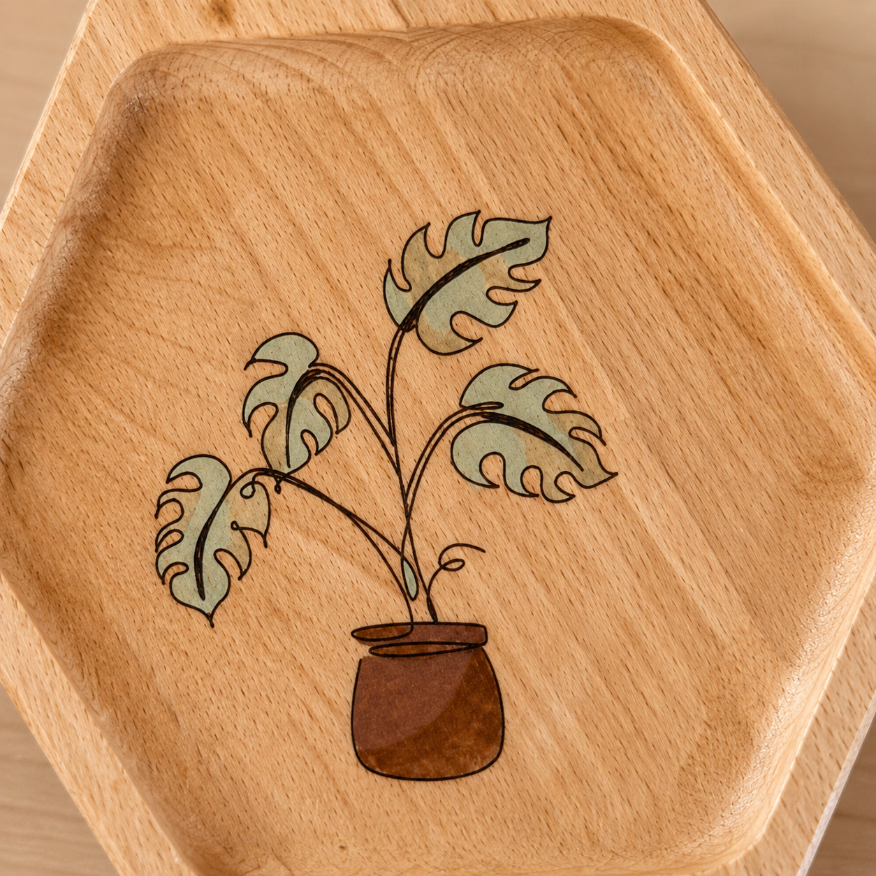 Portagioie Monstera in Legno di Faggio Artigianale | Handmade Wooden Jewelry Dish | Svuotatasche Botanico