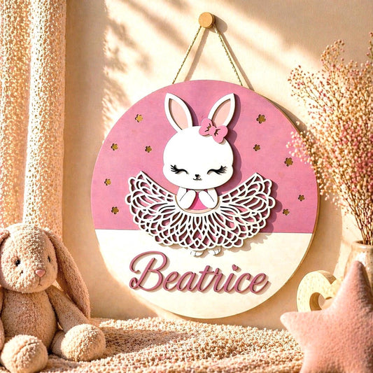 Personalized Bunny Wooden Name Sign | Targa Nome Coniglietta Ballerina