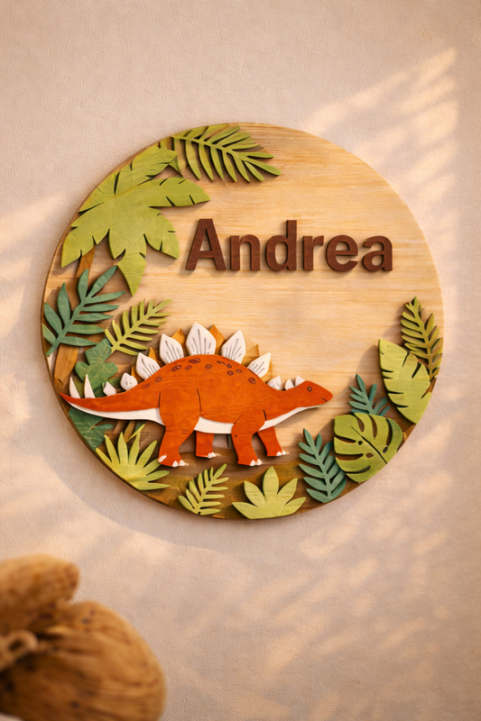 Targa Dino Nome Personalizzata | Personalized Dinosaur Wooden Name Sign