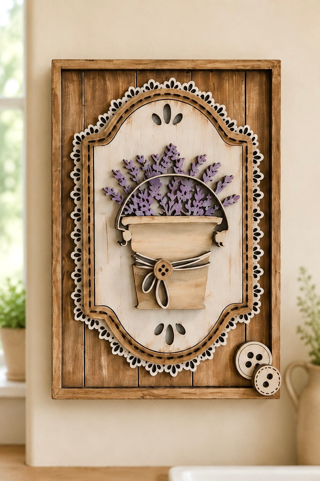Set di 3 Quadri Botanici Shabby Country in Legno Dipinti a Mano | Set of 3 Hand-Painted Wooden Botanical Wall Panels
