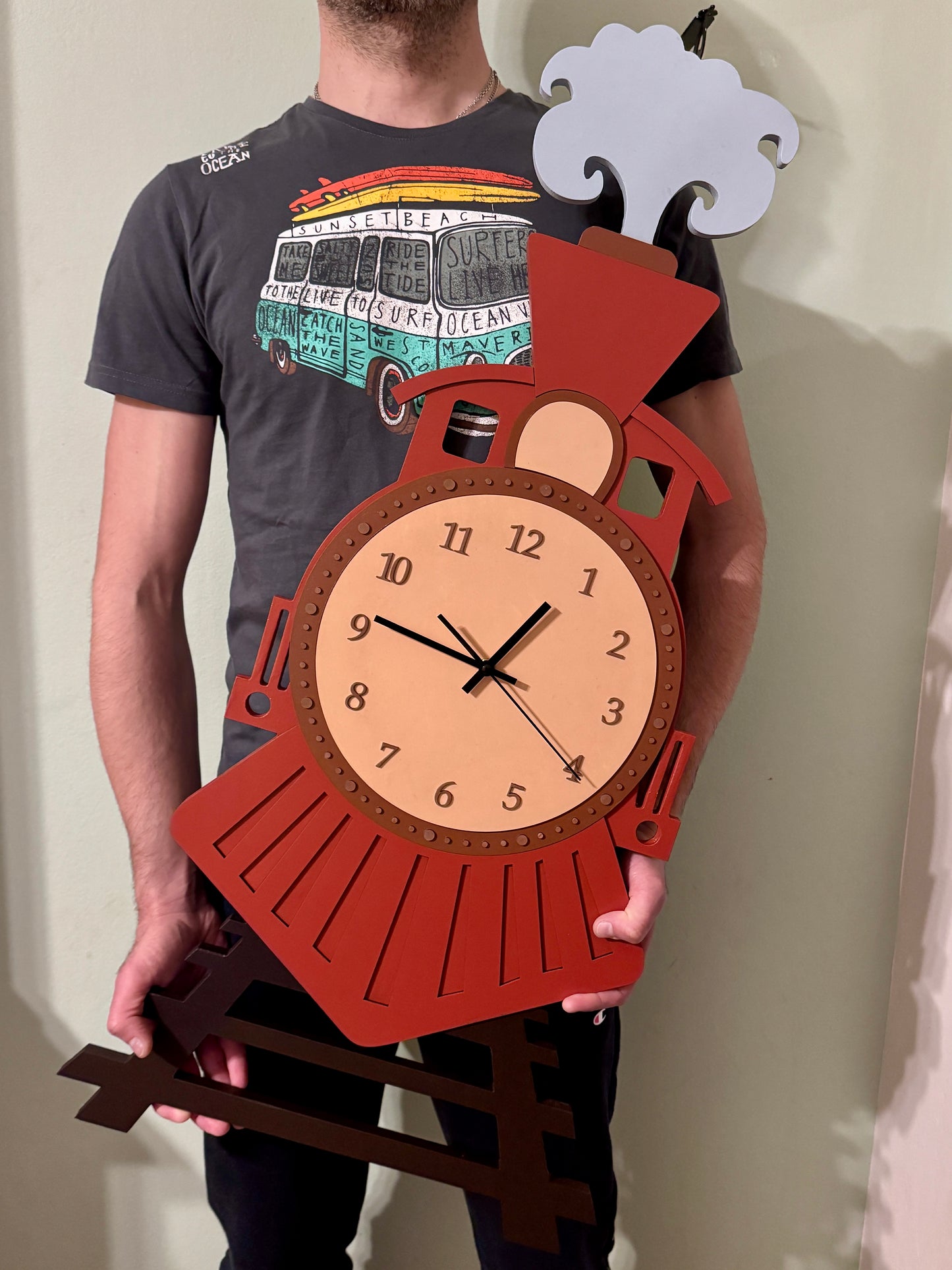 Orologio Treno in Legno per Cameretta | Wooden Train Wall Clock
