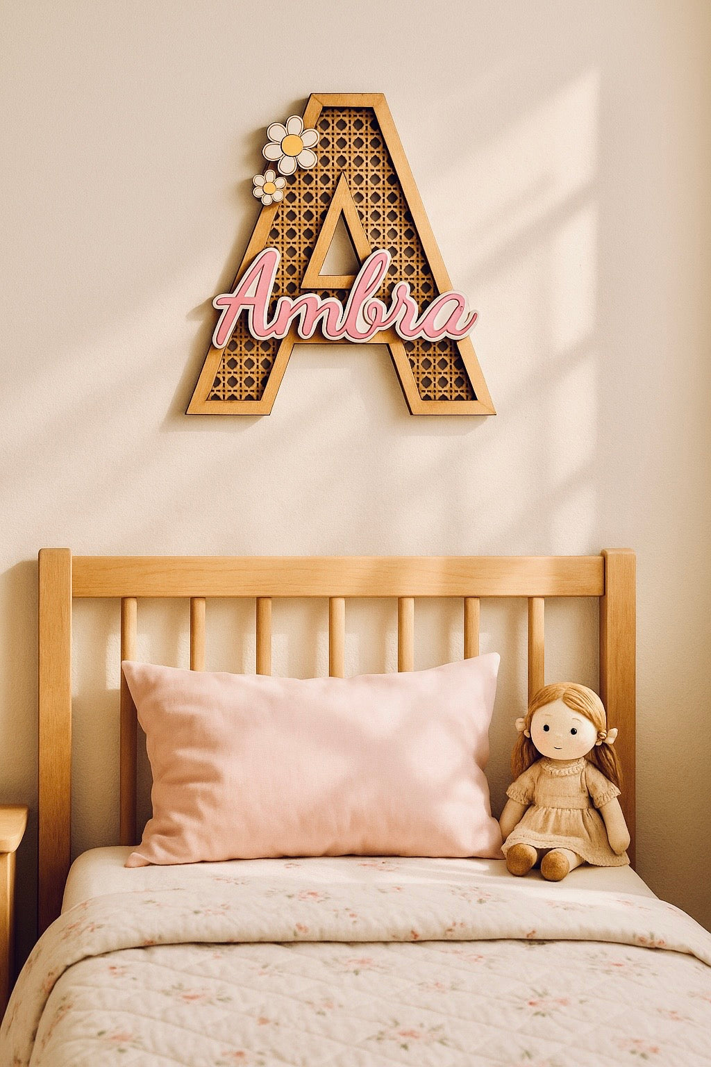 INIZIALE IN LEGNO RATTAN CON NOME PERSONALIZZATO