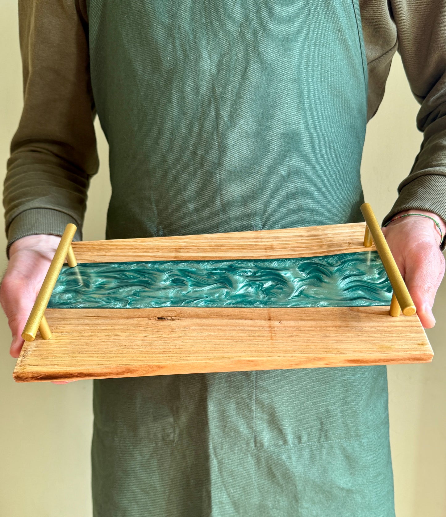 Vassoio in Legno con Resina Effetto Vetro | Handmade Wooden Tray Resin Glass Effect