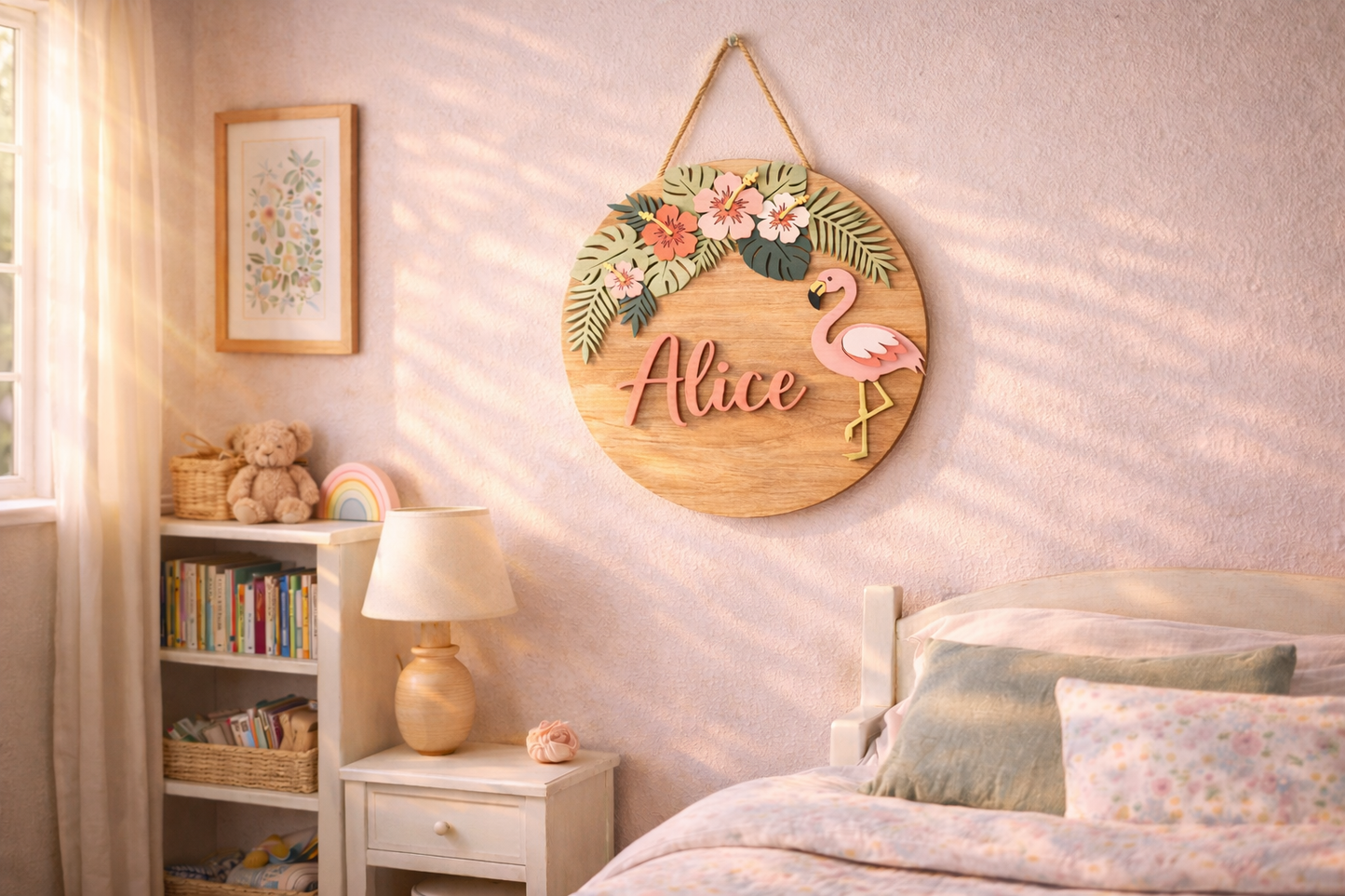 Targa Nome Fenicottero Personalizzata | Personalized Flamingo Wooden Sign