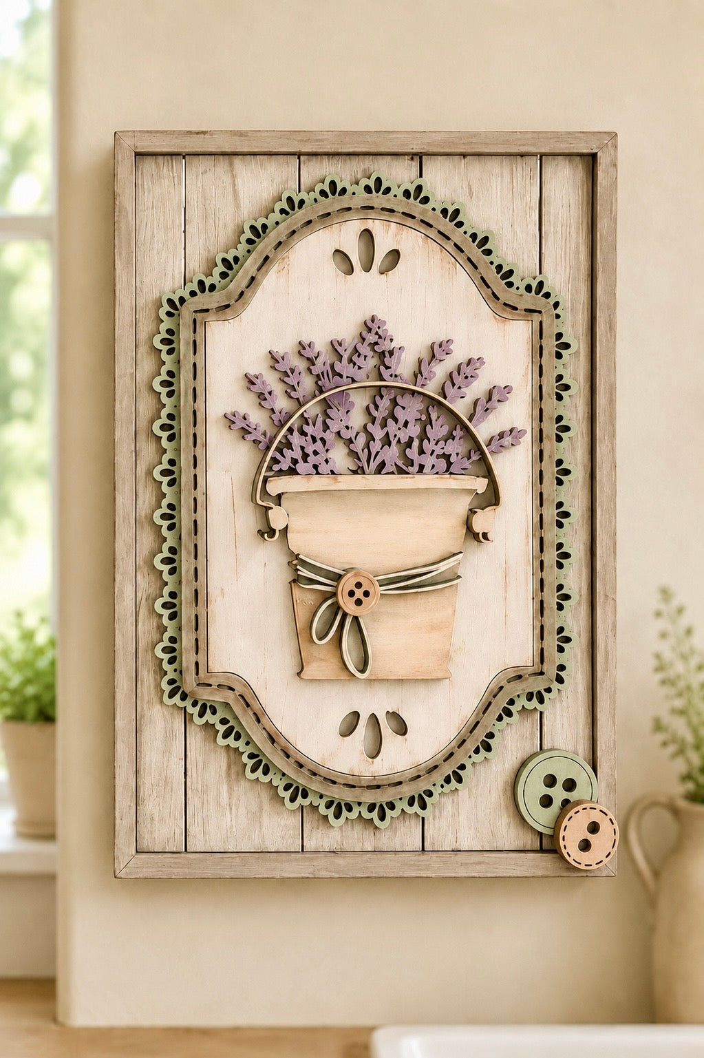 Set di 3 Quadri Botanici Shabby Country in Legno Dipinti a Mano | Set of 3 Hand-Painted Wooden Botanical Wall Panels