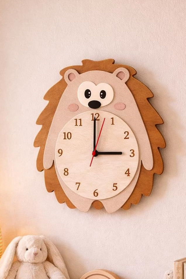 Orologio Cameretta Animali in Legno – Silenzioso | Wooden Nursery Animal Clock