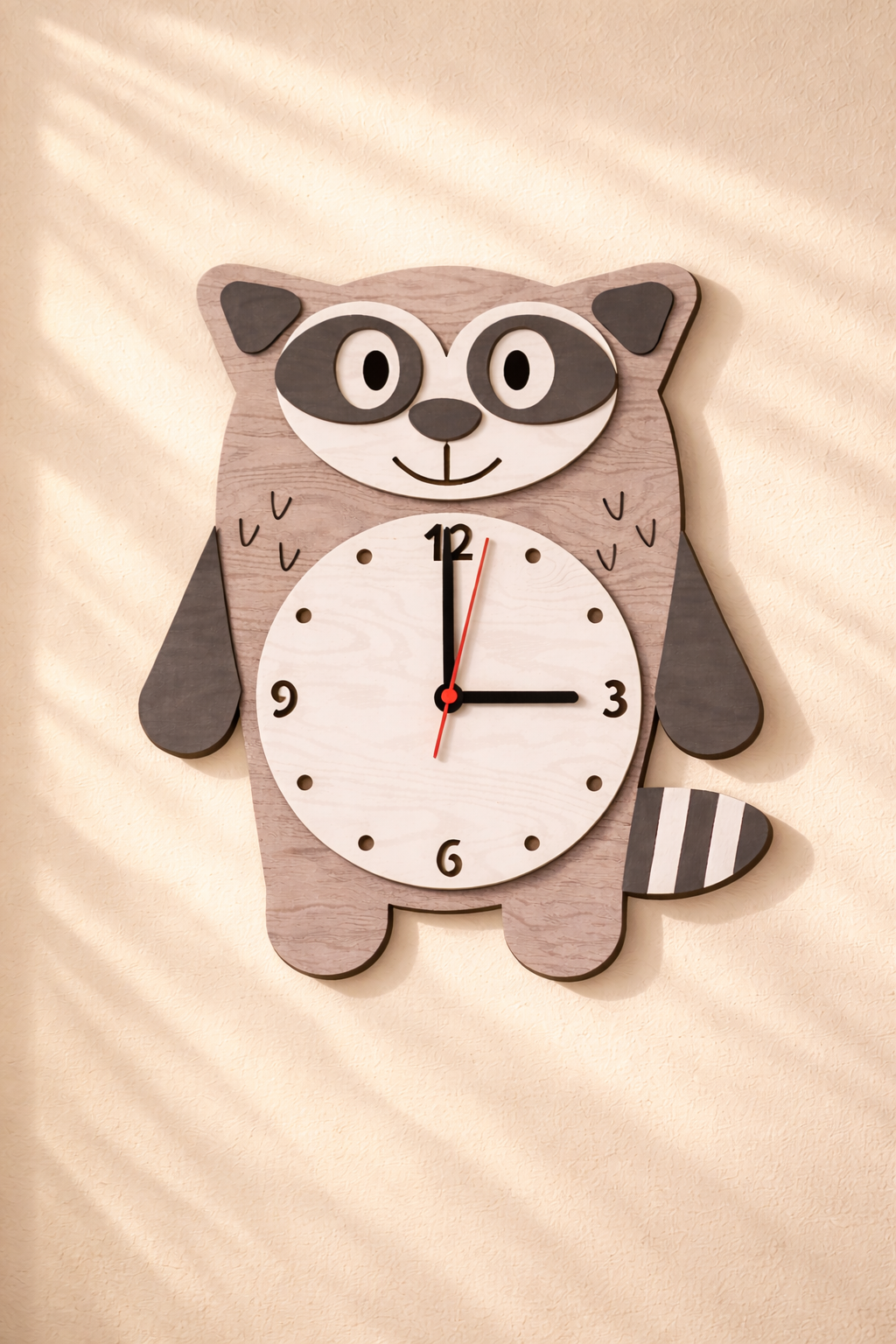 Orologio Cameretta Animali in Legno – Silenzioso | Wooden Nursery Animal Clock