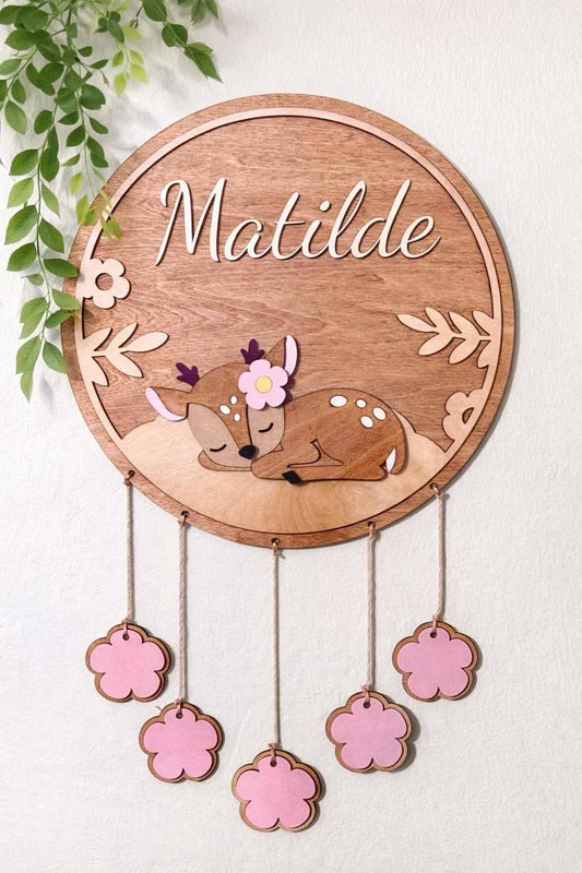 Targa Nome Cerbiatto Personalizzata | Personalized Deer Wooden Name Sign