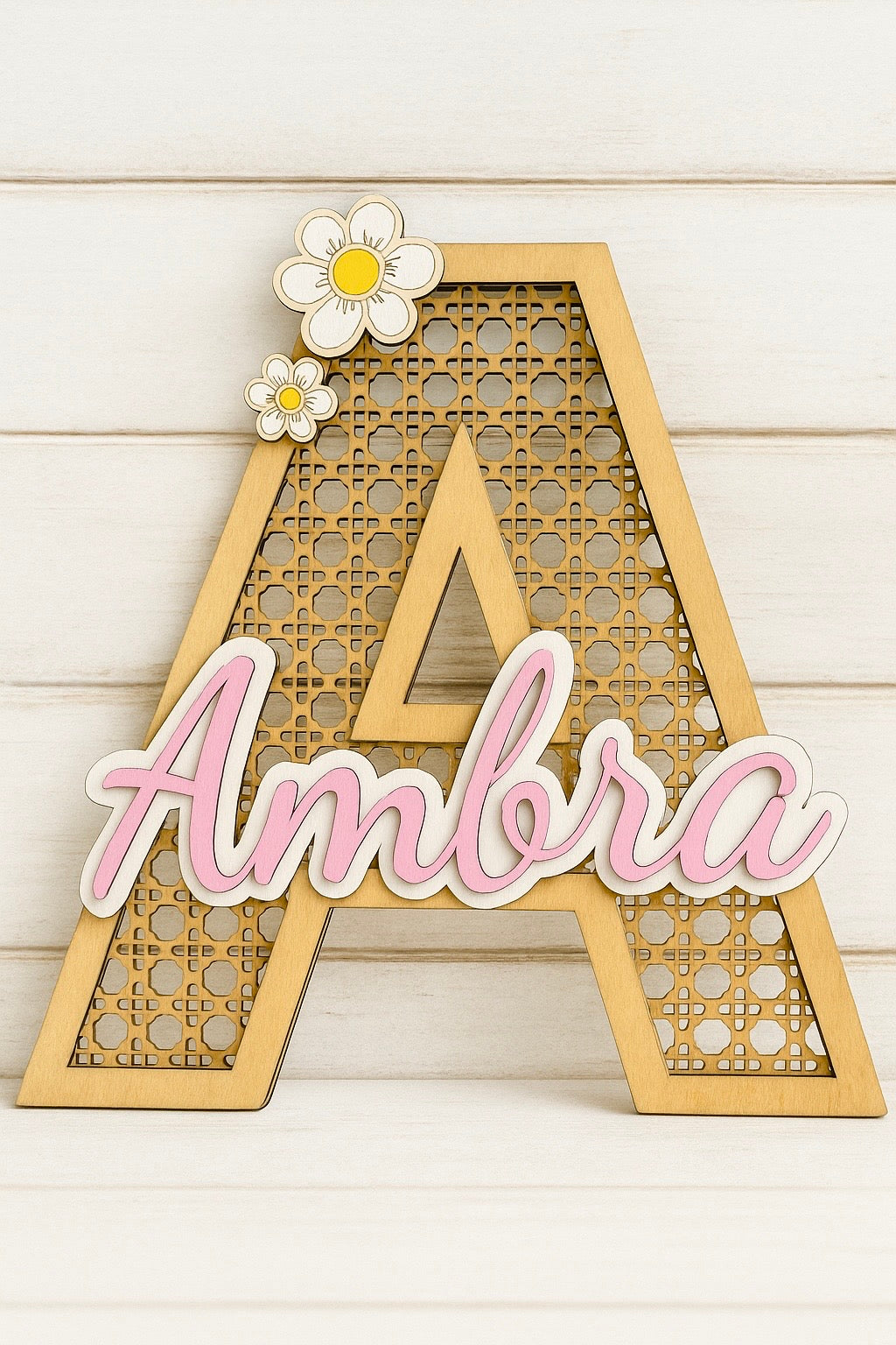 INIZIALE IN LEGNO RATTAN CON NOME PERSONALIZZATO