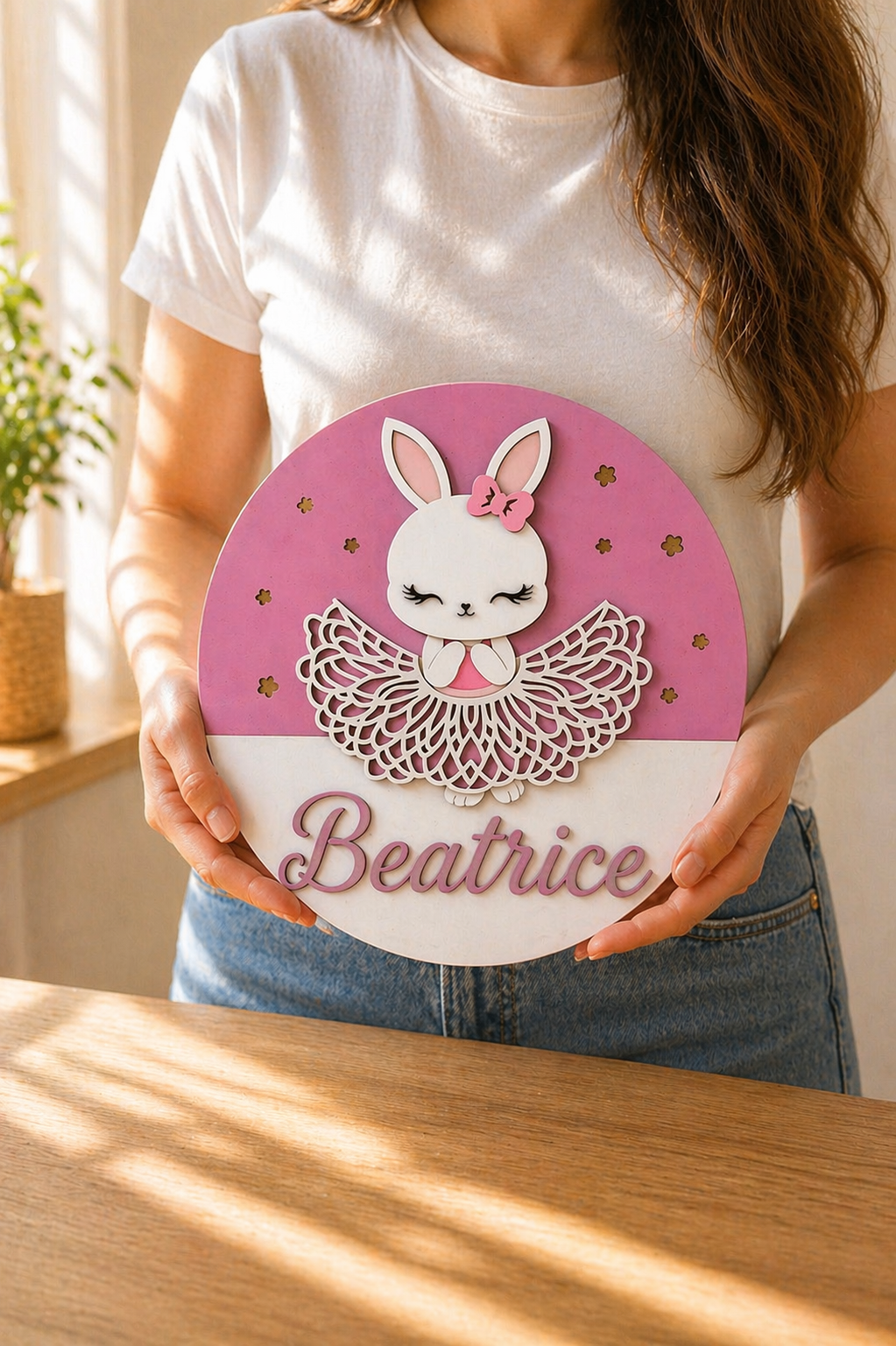 Personalized Bunny Wooden Name Sign | Targa Nome Coniglietta Ballerina