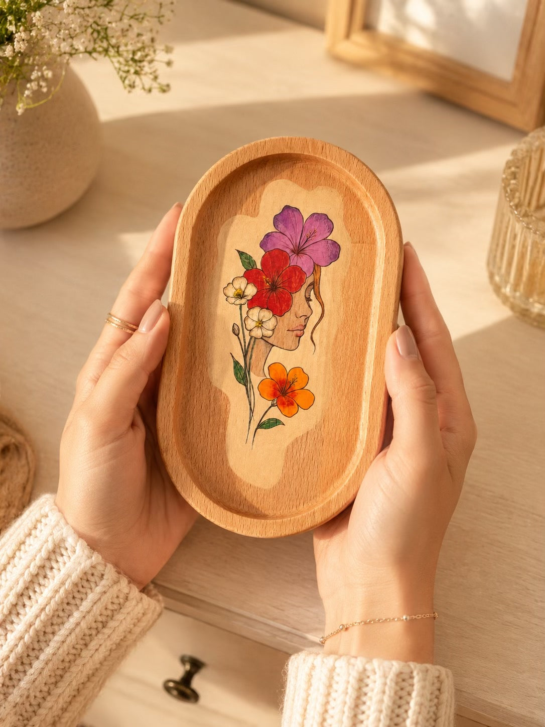 Vassoio Portagioie in Legno Dipinto a Mano | Hand Painted Wooden Jewelry Tray