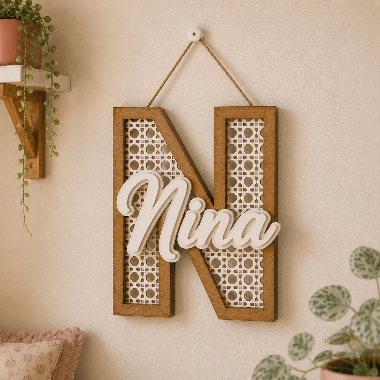 Lettera iniziale personalizzata in legno con nome | Personalized Wooden Initial with Name