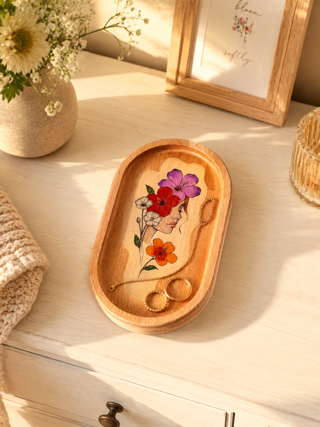 Vassoio Portagioie in Legno Dipinto a Mano | Hand Painted Wooden Jewelry Tray