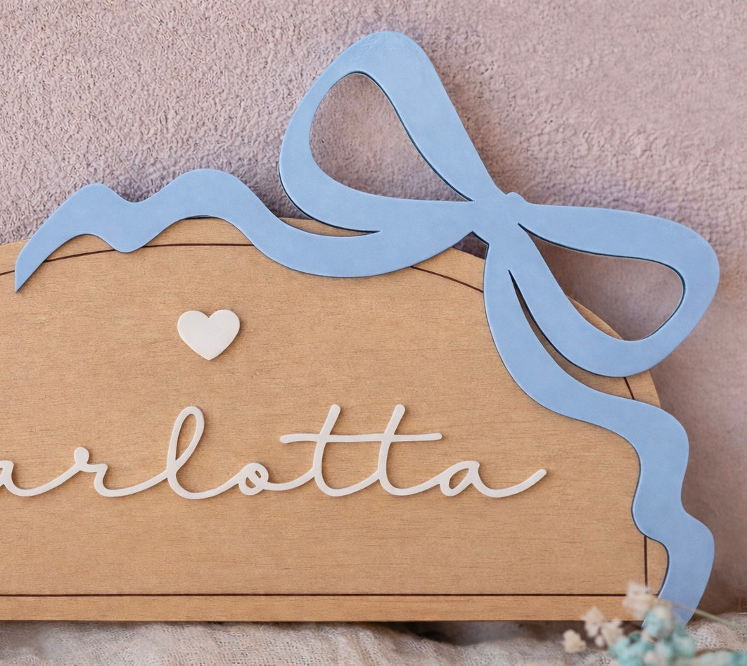 Personalized Wooden Name Sign with Bow | Targa Nome Bambina con fiocco