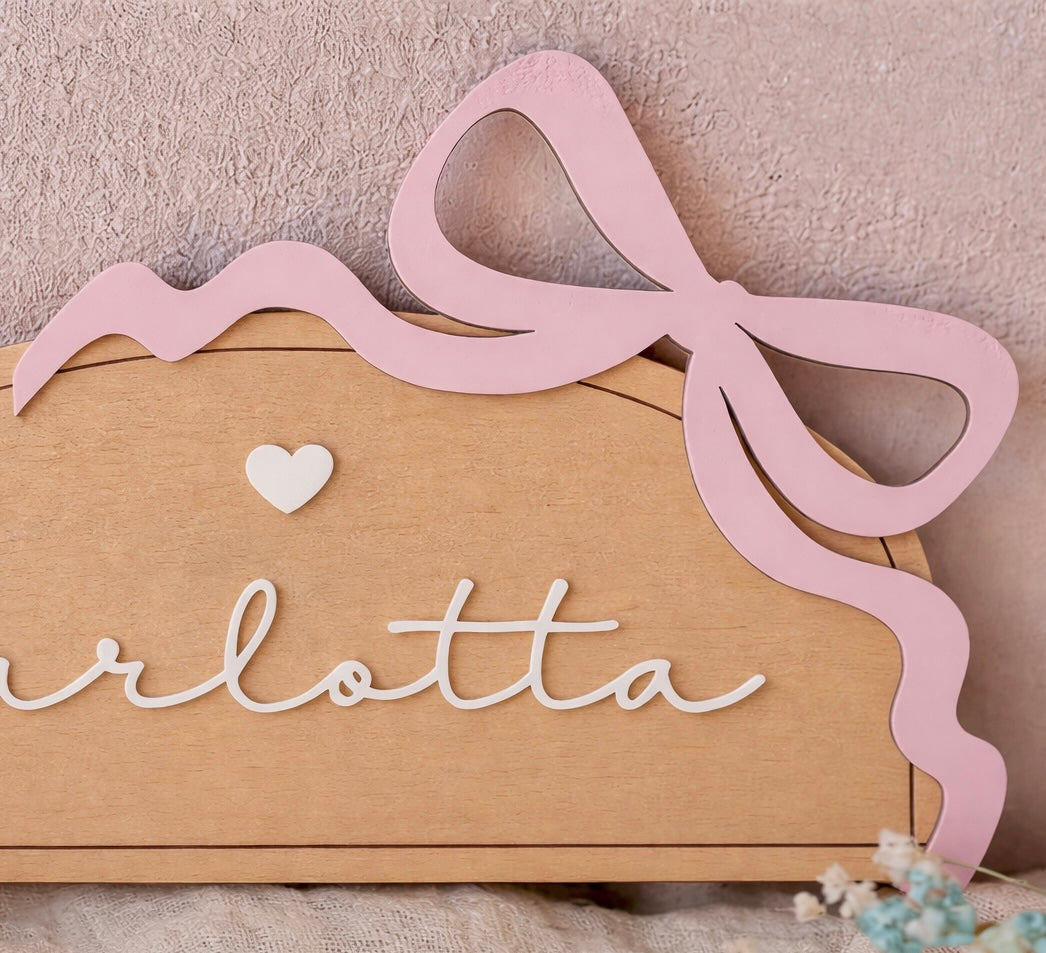 Personalized Wooden Name Sign with Bow | Targa Nome Bambina con fiocco