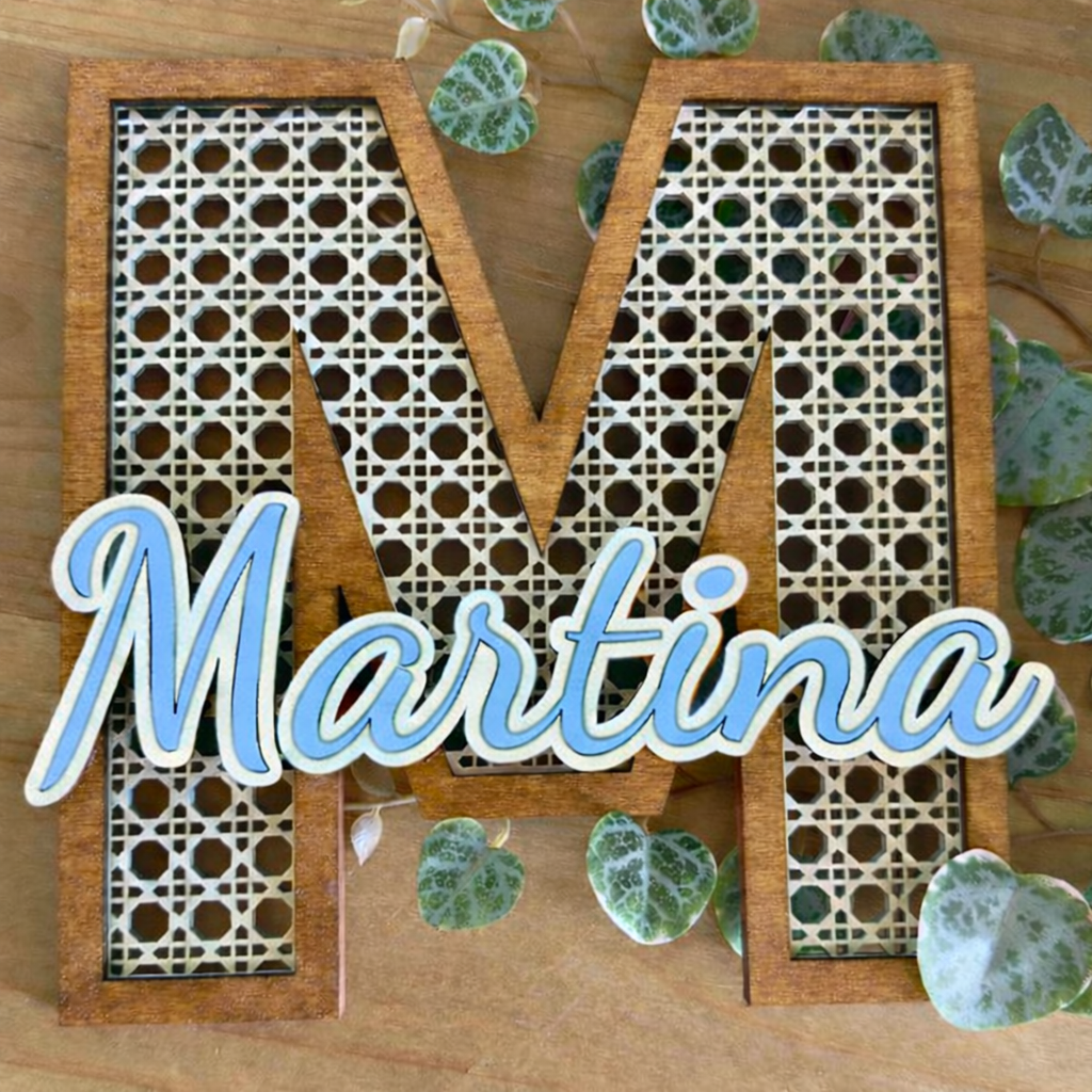 INIZIALE IN LEGNO RATTAN CON NOME PERSONALIZZATO