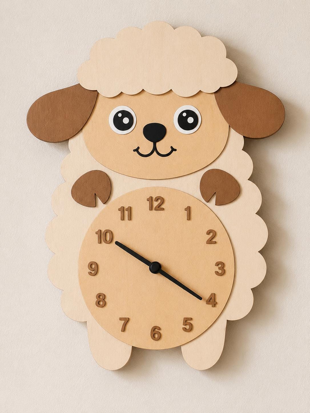 Orologio Cameretta Animali in Legno – Silenzioso | Wooden Nursery Animal Clock