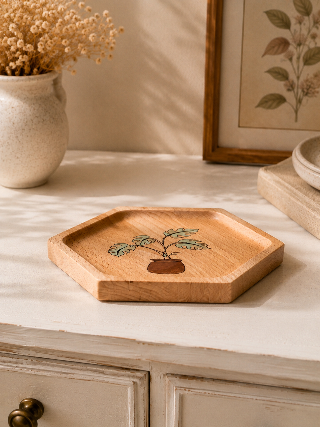 Portagioie Monstera in Legno di Faggio Artigianale | Handmade Wooden Jewelry Dish | Svuotatasche Botanico