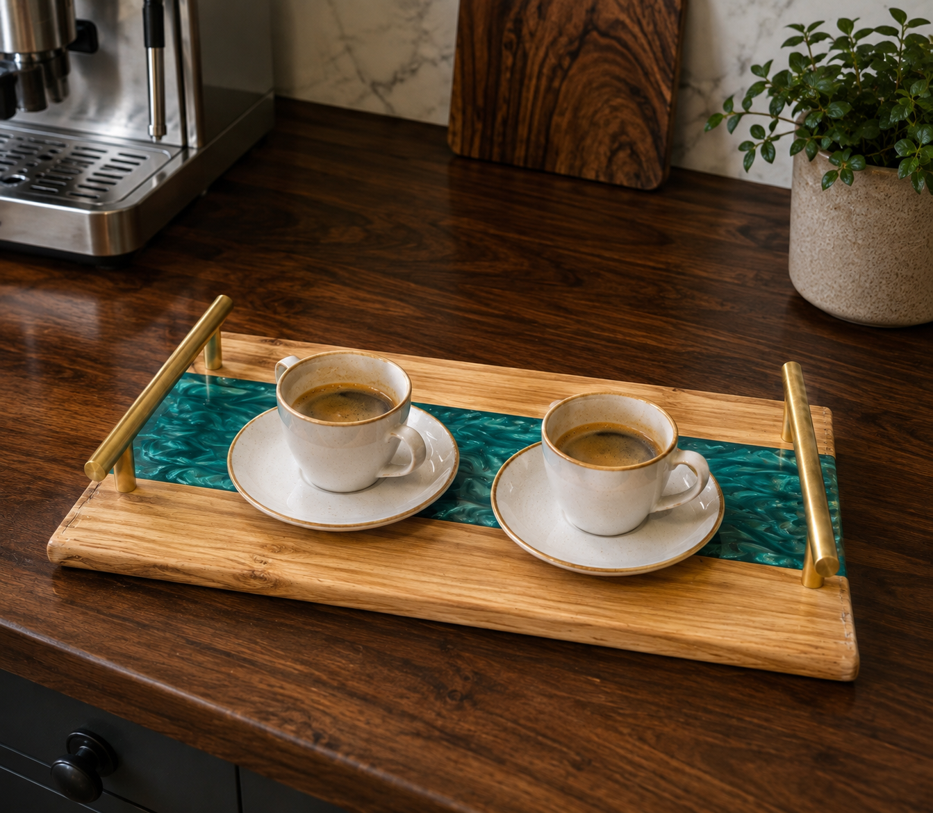 Vassoio in Legno con Resina Effetto Vetro | Handmade Wooden Tray Resin Glass Effect